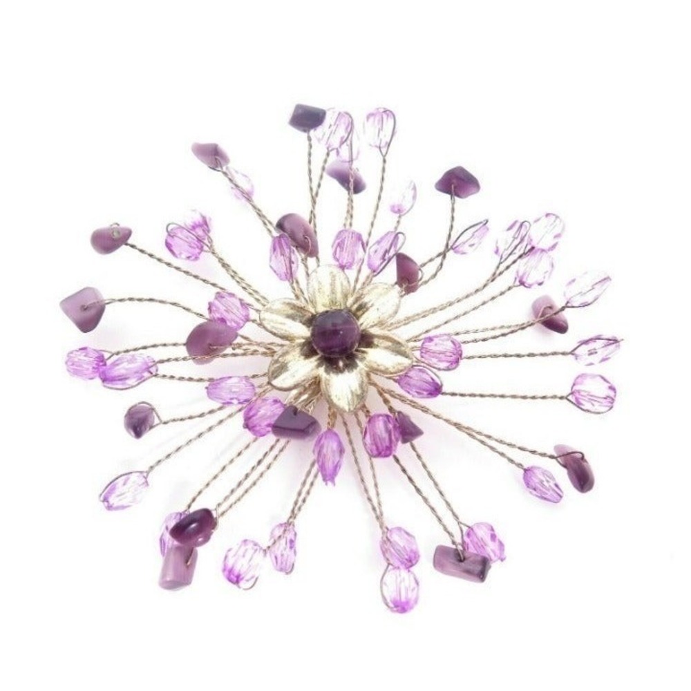 HUGE PURPLE AMETHYST CHIP‎ FLOWER BROOCH